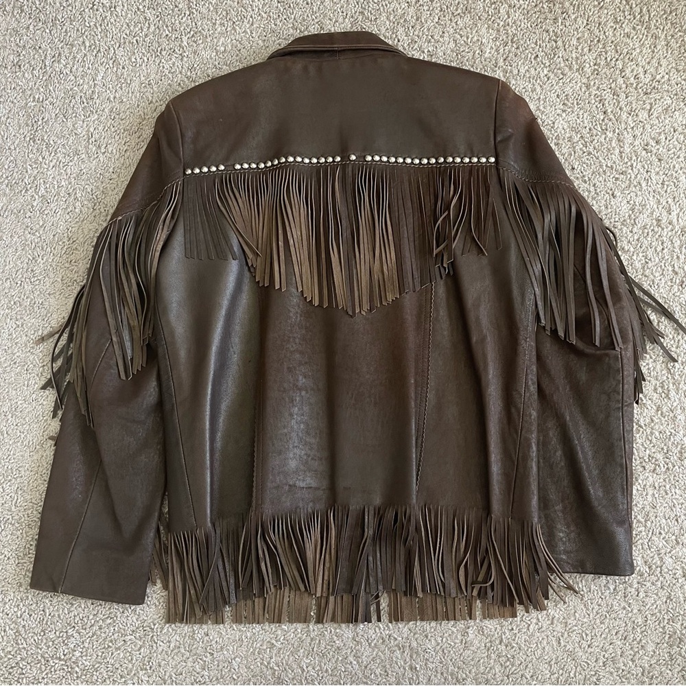 Patricia Wolf Fringe Leather Western Button Front Jacket - Picture 8 of 11